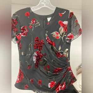 Women's Floral Top - Black and Red